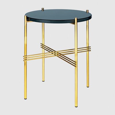 GUBI「TS Side Table サイドテーブル φ40cm」ガラスグレーブルー 真鍮ベース