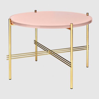 GUBI「TS CoffeeTable 丸型コーヒーテーブル φ55cm」ガラスビンテージレッド真鍮