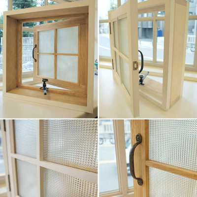 木製室内窓「WMK-H400（左右開き）格子あり」20色 9パターン W400×H400×D130