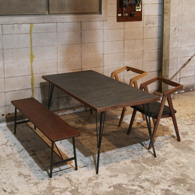 ROUGH&TOUGH「DEUCE TABLE デューステーブル」メラミン天板+ナラ無垢材＋アイアン