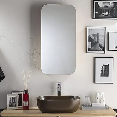 「おしゃれミラー M016E」W400×H800×D130mm 木製キャビネット付き洗面鏡