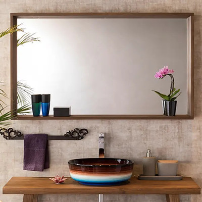 「おしゃれミラー M018E」W1200×H700×D150mm 木製フレーム洗面鏡