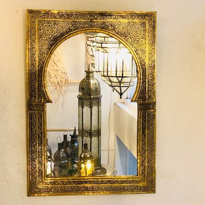 GADAN モロッコ家具 ミラー（鏡）「モロカンミラー アーチM／ゴールド」