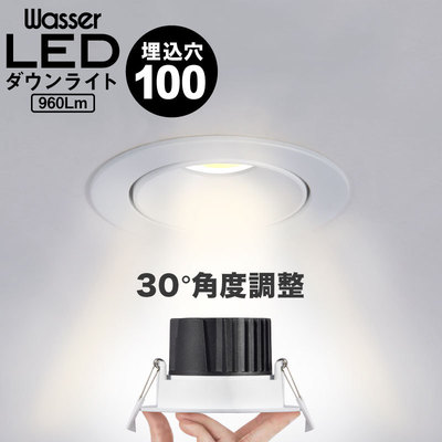 wasser603 照明 ダウンライト LED アルミ製 φ90～100mm  30°角度調整