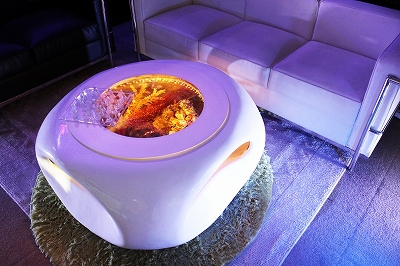 テーブル型水槽「バーズアイ水槽UFO95cm」ホワイト/ゴールド