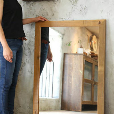 OLD ASHIBA（足場板古材）ミラー（鏡）Ａ型 XＬサイズ 洗面鏡 新築 戸建 木製 無垢