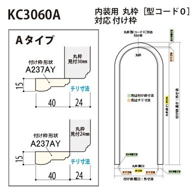 内装用丸枠（型コード０）対応 付け枠 Aタイプ【KC3060A 728×2164mm】アユース