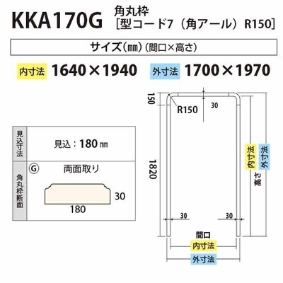 内装用角丸枠 R150（見付30mm型コード７）【KKA170G 間口1640 見込180】アユース