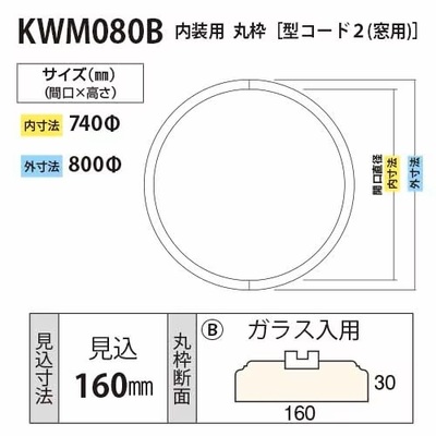 内装用丸枠（型コード2）窓用 サークル枠【KWM080B φ800】ガラス入用 アユース