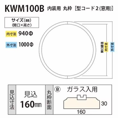 内装用丸枠（型コード2）窓用 サークル枠【KWM100B φ1000】ガラス入用 アユース